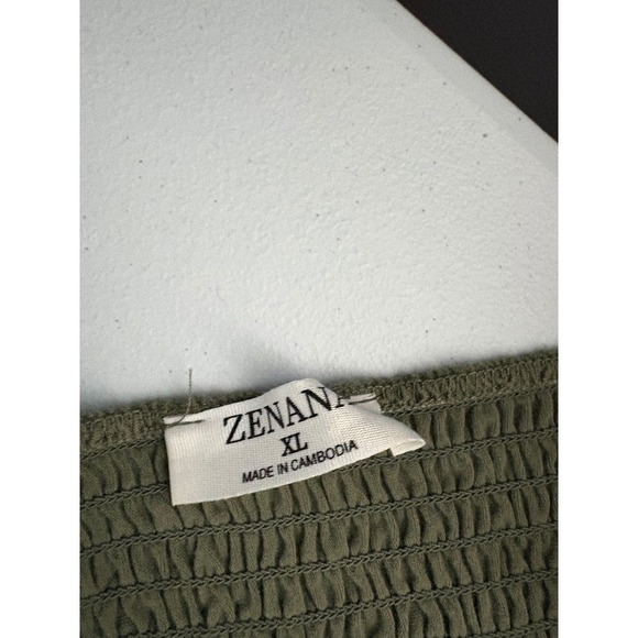 Zenana Romper Olive Green Strapless Smocked Drawstring Pockets XL - Picture 2 of 5